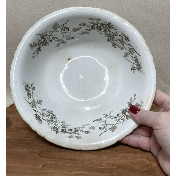Antique Ironstone C H Tunstall Garfield Serving 9 Inch Bowl Brown Transferware - Picture 5 of 12